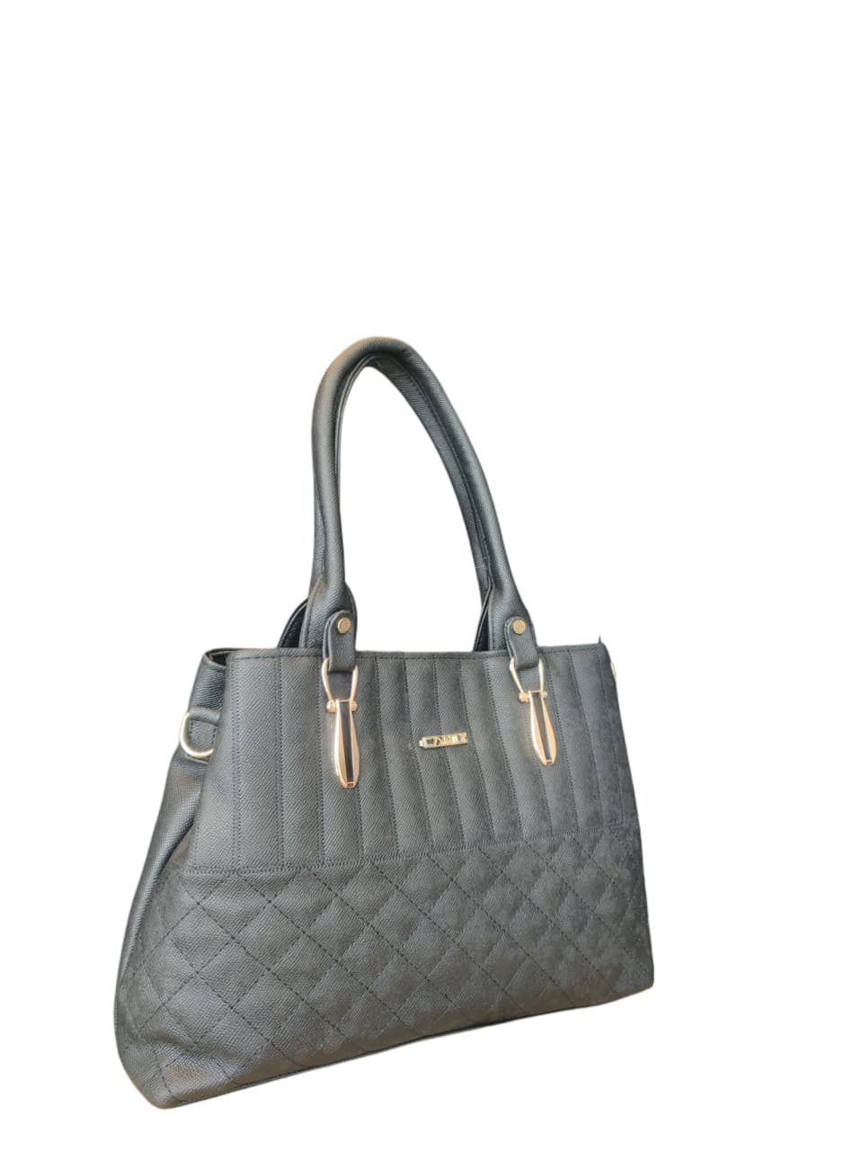 Stylish Black Quilted Handbag With Elegant Gold