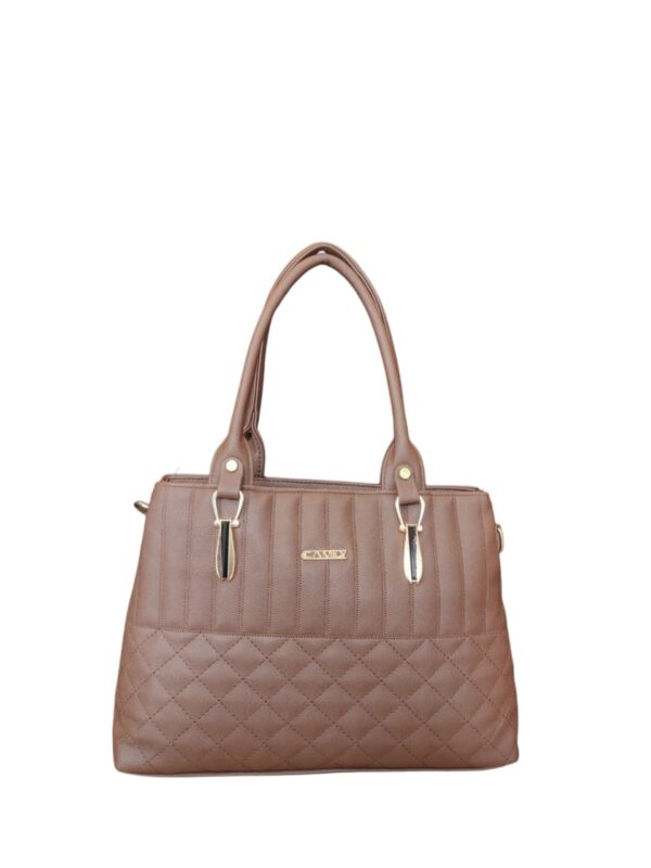 Classic Quilted Faux Leather Tote Bag - Rich Mocha Brown - Image 3