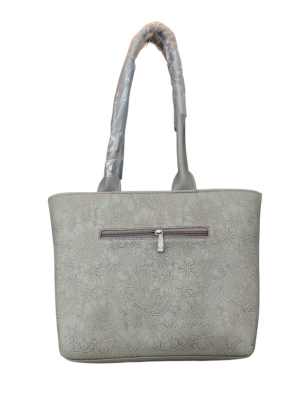Chic Floral Embossed Faux Leather Tote Bag - Dove Grey - Image 2
