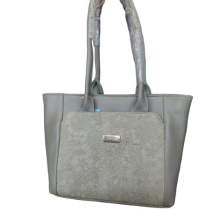 Chic Floral Embossed Faux Leather Tote Bag - Dove Grey