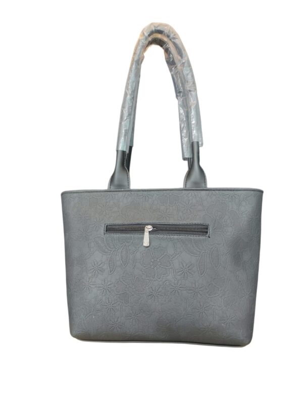 Elegant Floral Embossed Faux Leather Tote Bag - Charcoal Grey - Image 2