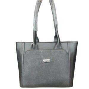 Elegant Floral Embossed Faux Leather Tote Bag - Charcoal Grey