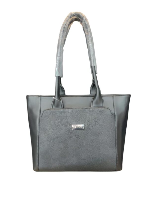 Elegant Floral Embossed Faux Leather Tote Bag - Charcoal Grey
