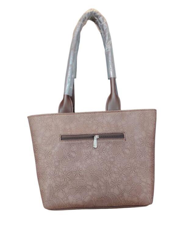 Elegant Floral Embossed Faux Leather Tote Bag - Rich Chocolate Brown - Image 2