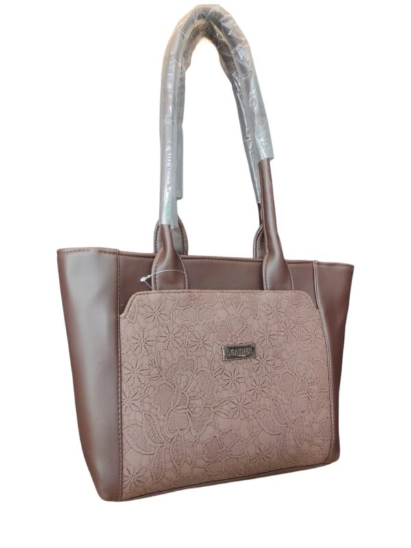 Elegant Floral Embossed Faux Leather Tote Bag - Rich Chocolate Brown - Image 3