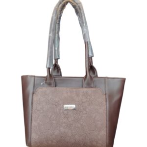 Elegant Floral Embossed Faux Leather Tote Bag - Rich Chocolate Brown