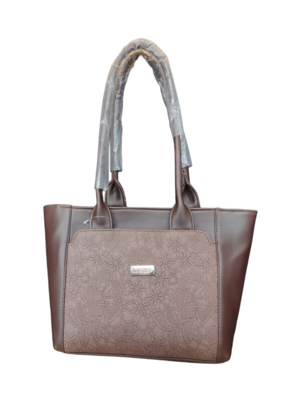 Elegant Floral Embossed Faux Leather Tote Bag - Rich Chocolate Brown