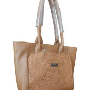 Sophisticated Floral Embossed Faux Leather Tote Bag - Caramel Tan