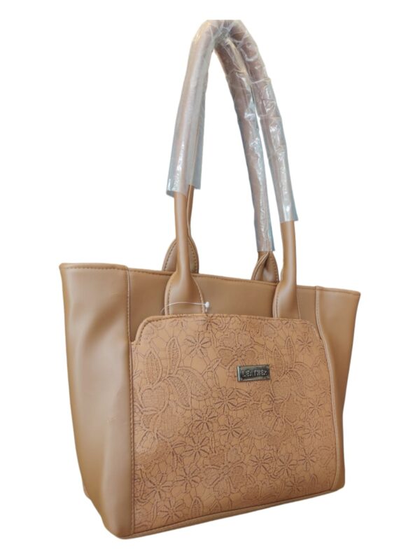 Sophisticated Floral Embossed Faux Leather Tote Bag - Caramel Tan