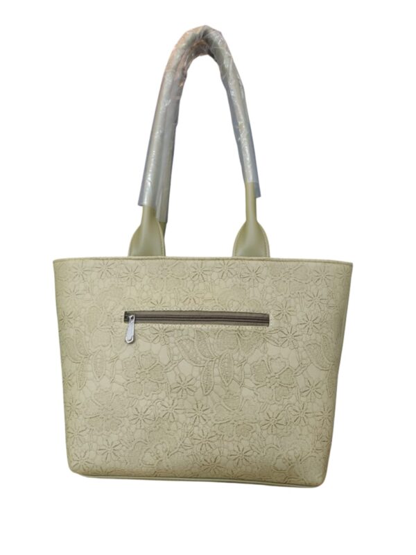 Elegant Floral Embossed Faux Leather Tote Bag - Rich Chocolate Brown - Image 4