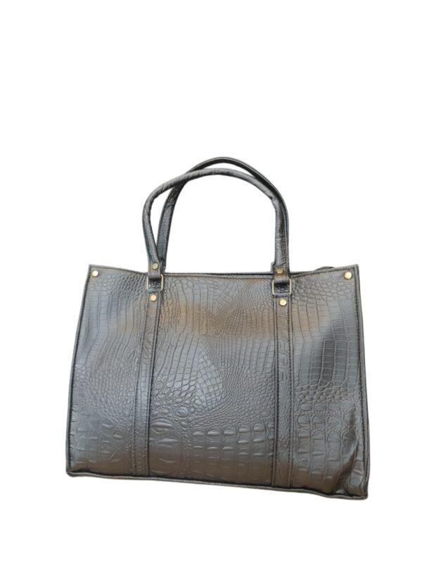 Sophisticated Faux Leather Croc-Embossed Tote Bag - Image 3