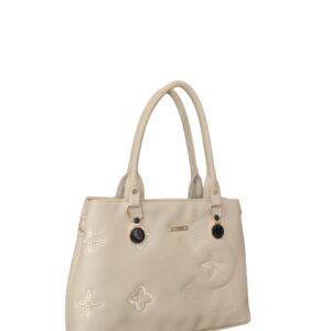 Elegant Embroidered Faux Leather Tote Bag - Soft Taupe
