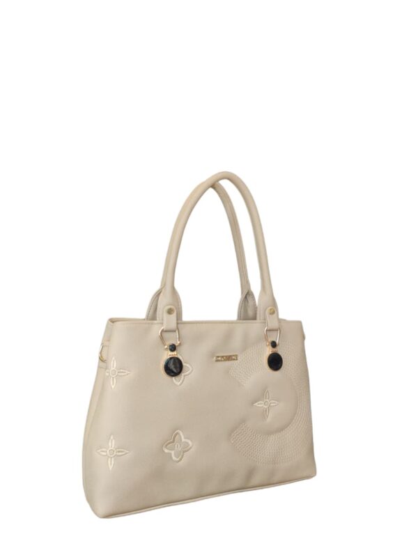 Elegant Embroidered Faux Leather Tote Bag - Soft Taupe