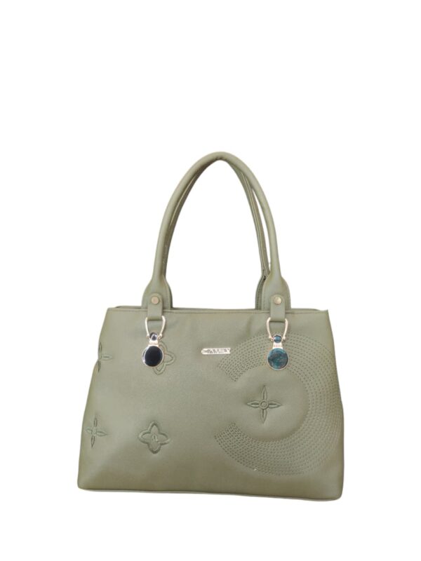 Elegant Embroidered Faux Leather Tote Bag - Soft Taupe - Image 3