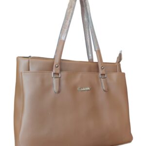 Classic & Functional Faux Leather Work Tote Bag - Camel Tan