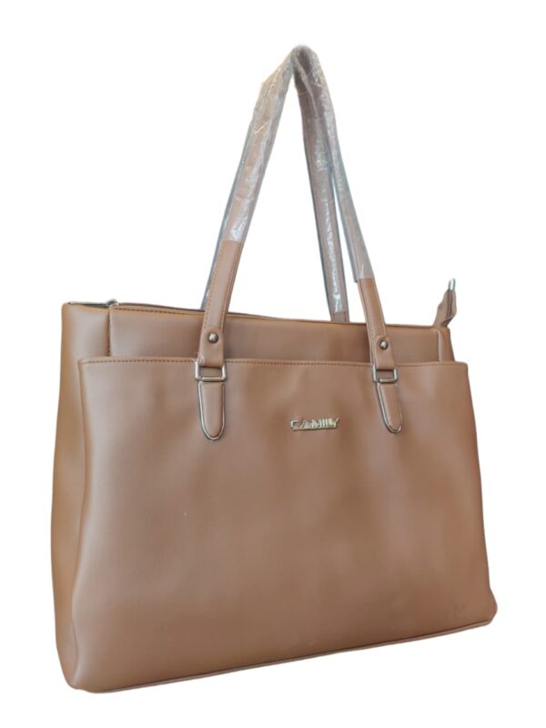 Classic & Functional Faux Leather Work Tote Bag - Camel Tan