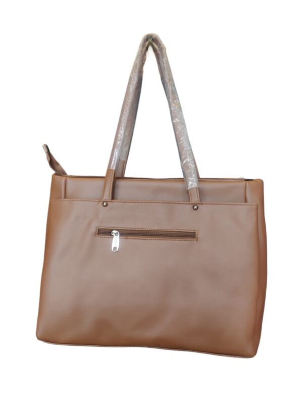 Classic & Functional Faux Leather Work Tote Bag - Camel Tan - Image 2