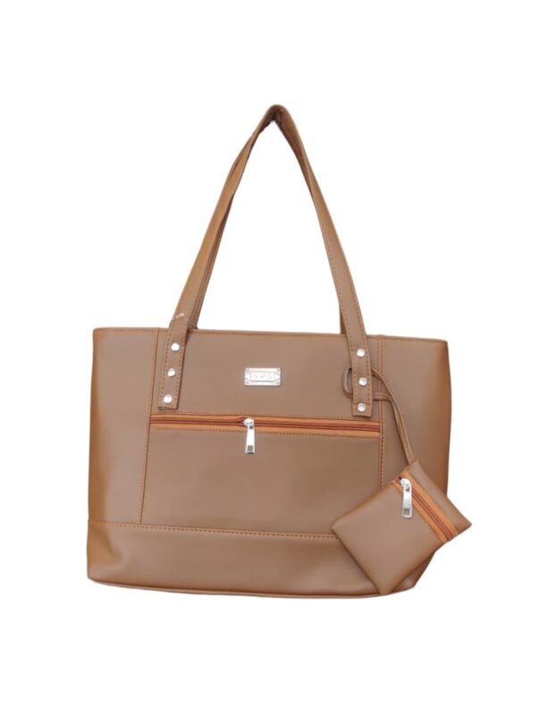 Elegant Faux Leather Shoulder Tote with Detachable Pouch - Sophisticated Taupe - Image 2