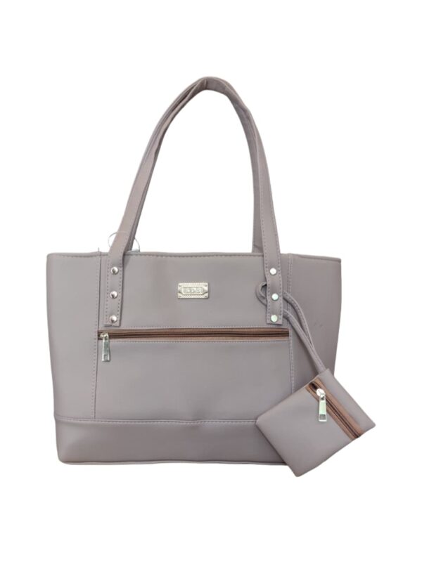 Elegant Faux Leather Shoulder Tote with Detachable Pouch - Sophisticated Taupe - Image 3