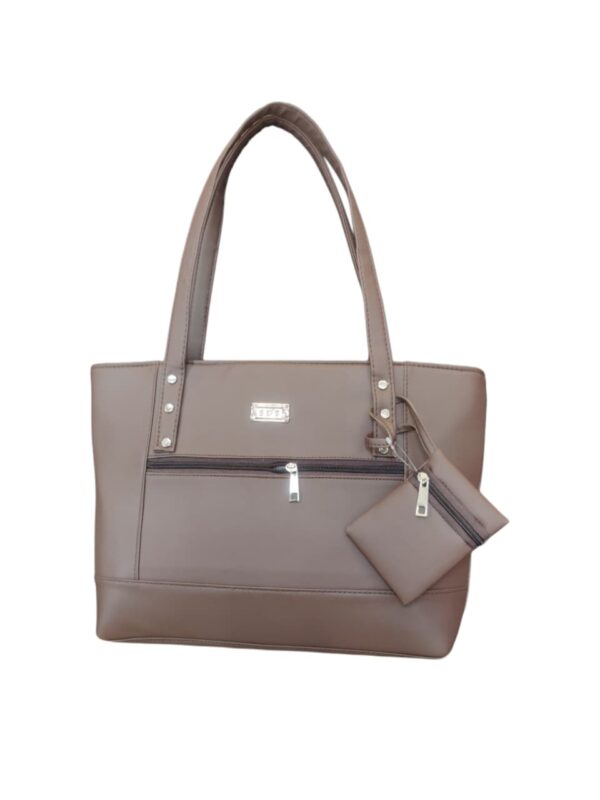 Elegant Faux Leather Shoulder Tote with Detachable Pouch - Sophisticated Taupe - Image 4