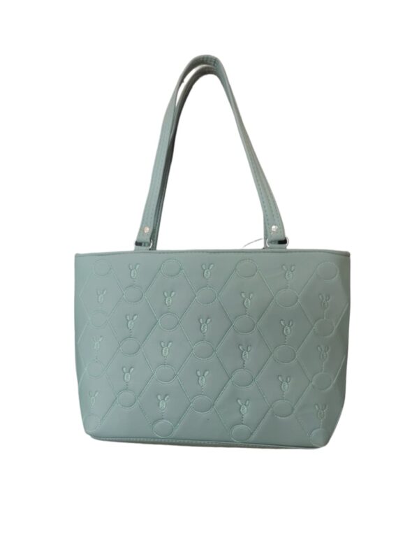 Charming Quilted Faux Leather Tote Bag with Bee Motif - Dusty Teal - Image 2
