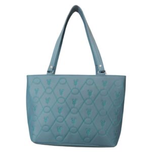 Charming Quilted Faux Leather Tote Bag with Bee Motif - Dusty Teal