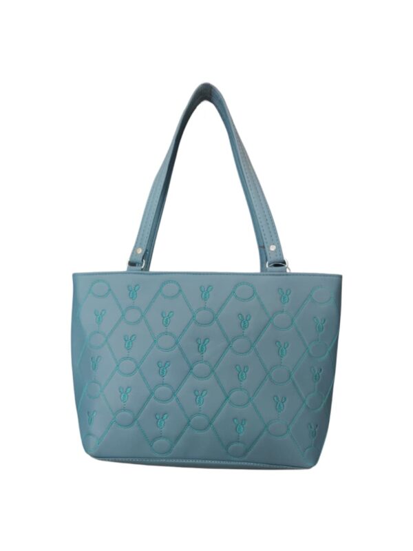 Charming Quilted Faux Leather Tote Bag with Bee Motif - Dusty Teal