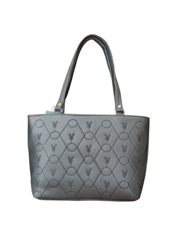 Charming Quilted Faux Leather Tote Bag with Bee Motif - Dusty Teal - Image 4