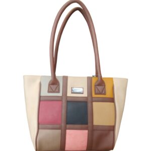 Artistic Patchwork Faux Leather Tote Bag - Multi-Tone Elegance