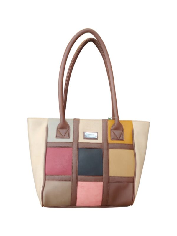 Artistic Patchwork Faux Leather Tote Bag - Multi-Tone Elegance