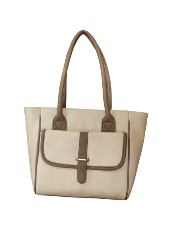 Artistic Patchwork Faux Leather Tote Bag - Multi-Tone Elegance - Image 2