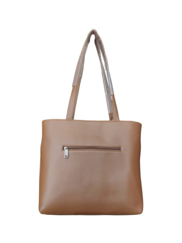 Sleek & Organized Faux Leather Shoulder Tote - Classic Caramel - Image 2