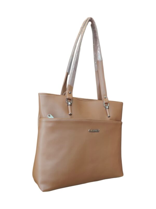 Sleek & Organized Faux Leather Shoulder Tote - Classic Caramel - Image 3