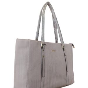 Sophisticated Herringbone-Texture Tote Bag with Inspirational Handles - Chic Taupe