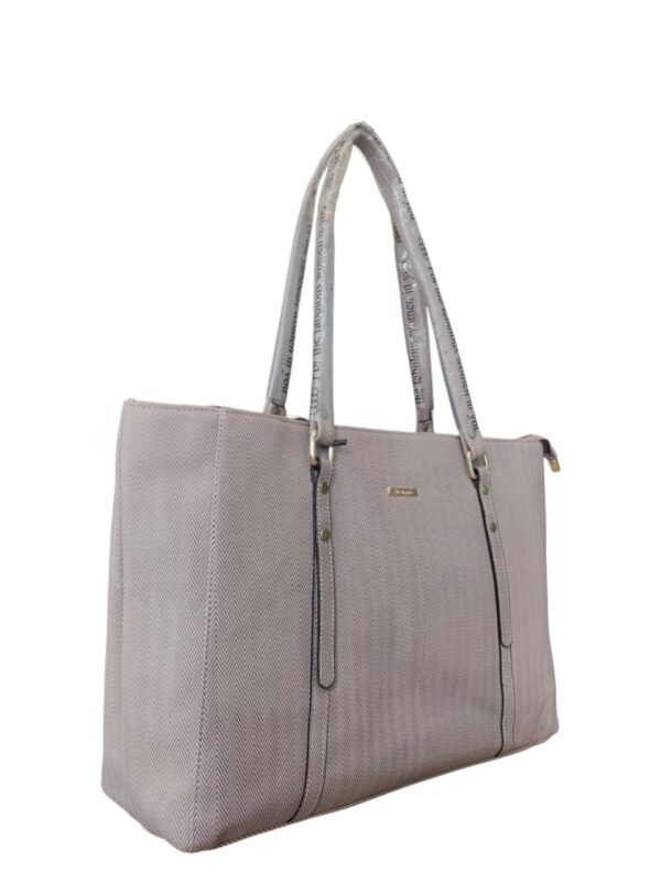Sophisticated Herringbone-Texture Tote Bag with Inspirational Handles - Chic Taupe