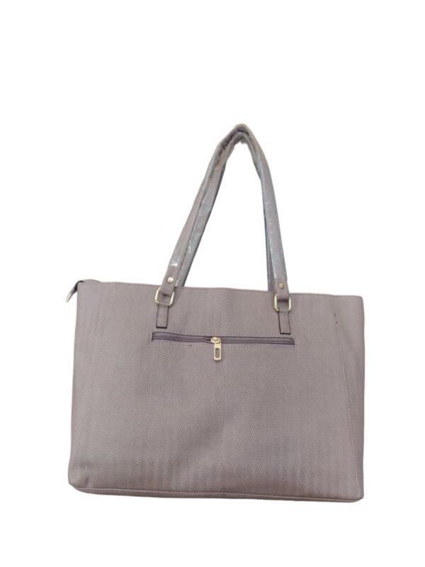Sophisticated Herringbone-Texture Tote Bag with Inspirational Handles - Chic Taupe - Image 2