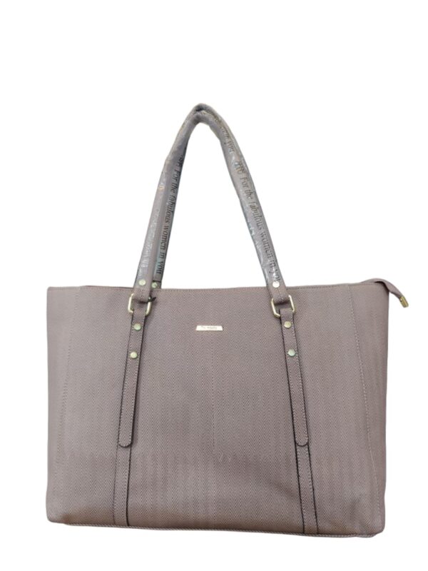 Sophisticated Herringbone-Texture Tote Bag with Inspirational Handles - Chic Taupe - Image 3