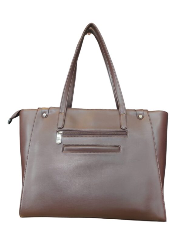 Classic Everyday Faux Leather Tote Bag - Rich Chocolate Brown - Image 4