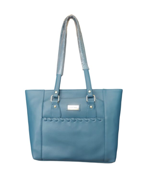 Elegant Braided-Detail Faux Leather Tote Bag - Chic Greige - Image 2