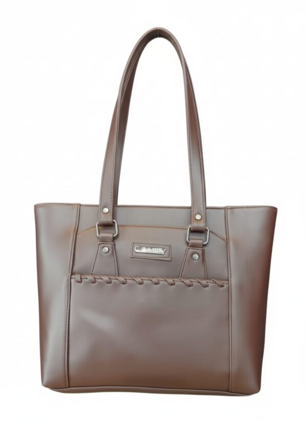 Elegant Braided-Detail Faux Leather Tote Bag - Chic Greige - Image 4