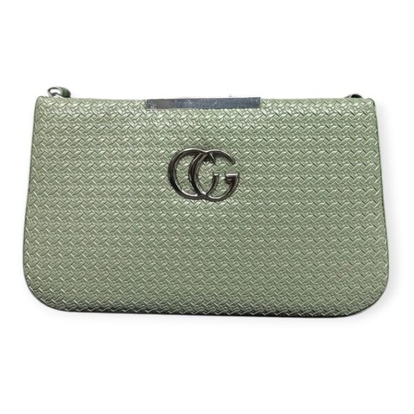 Elegant Textured Crossbody/Clutch Bag with "CG" Style Embellishment - Chic Sage Green - Image 2