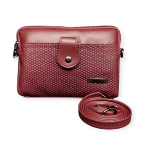 Stylish Textured Crossbody Bag - Rich Maroon with Dual Closures