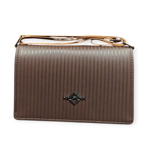 Elegant Chevron-Textured Crossbody/Wallet Bag with "V" Style Emblem - Chic Brown