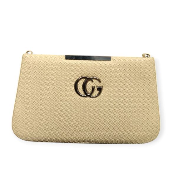 Elegant Textured Crossbody/Clutch Bag with "CG" Style Embellishment - Chic Sage Green - Image 3