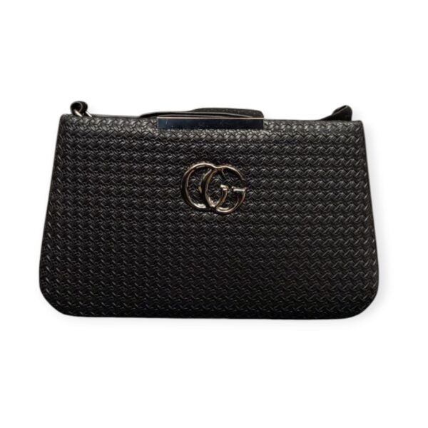 Elegant Textured Crossbody/Clutch Bag with "CG" Style Embellishment - Chic Sage Green - Image 4