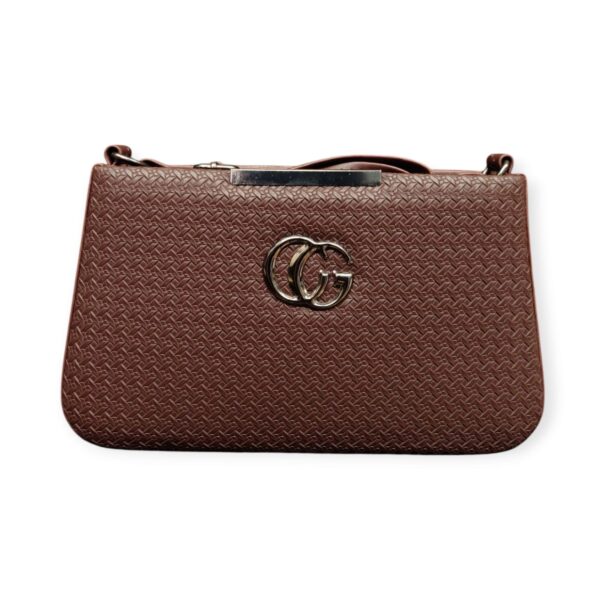 Elegant Textured Crossbody/Clutch Bag with "CG" Style Embellishment - Chic Sage Green - Image 5