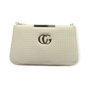 Elegant Textured Crossbody/Clutch Bag with "CG" Style Embellishment - Chic Sage Green
