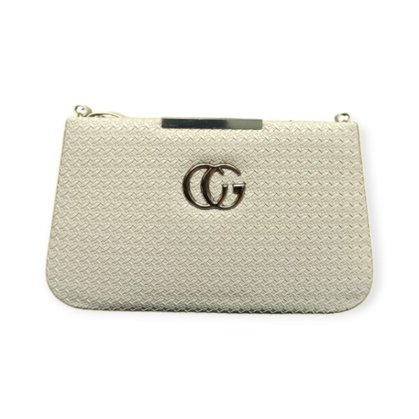 Elegant Textured Crossbody/Clutch Bag with "CG" Style Embellishment - Chic Sage Green