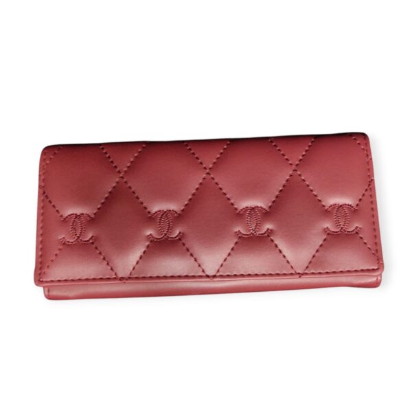 Elegant Quilted Long Wallet - Classic Black with Interlocking "C" Style Stitching - Image 2