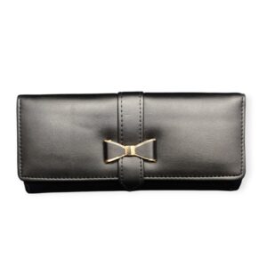 Elegant Quilted Long Wallet - Classic Black with Interlocking "C" Style Stitching